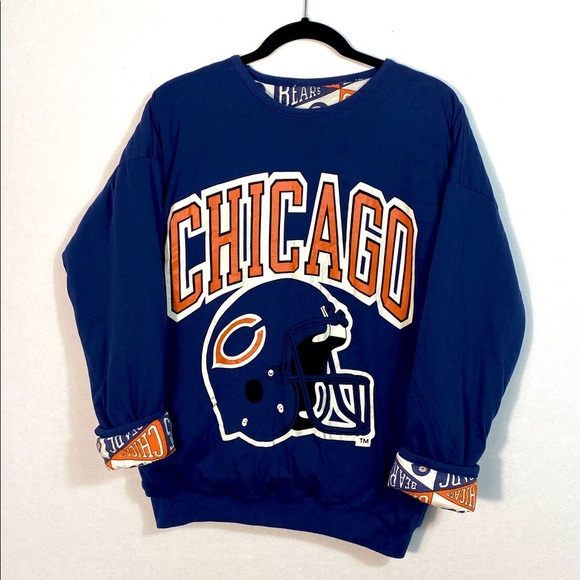 1980s Vintage NFL Chicago Bears Big Spell-Out Reversible Crew Neck Sweatshirt - Picture 1 of 14